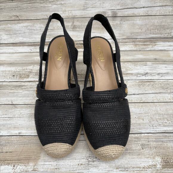 Ralph Lauren Penelopie Sandals Sz 8B Black Canvas Espadrille Slingback Coastal - Picture 3 of 11